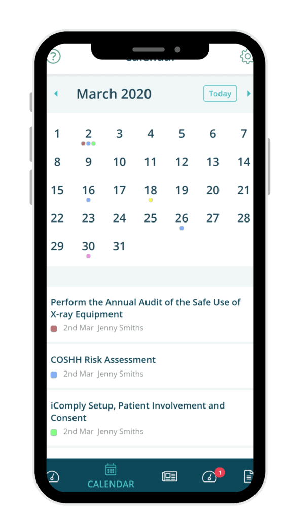 iComply mobile app calendar screenshot